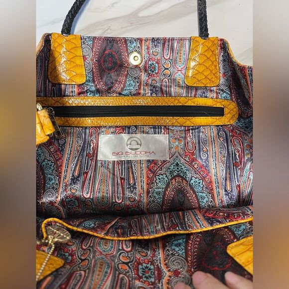 Big Buddha | Large Yellow Braided Handles Satchel Purse Bag - Picture 11 of 11